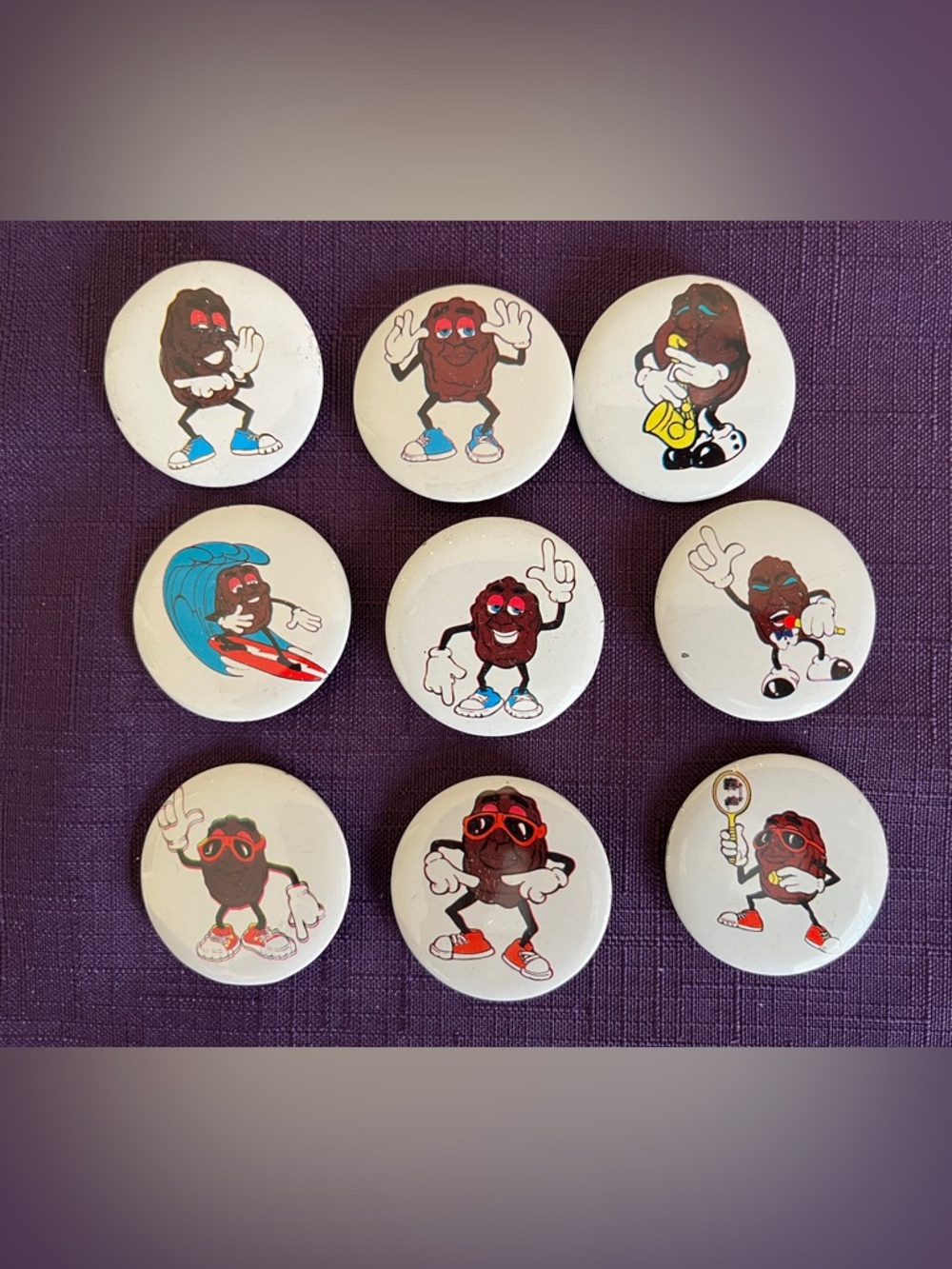 California Raisins Pinback Buttons 9 Pack